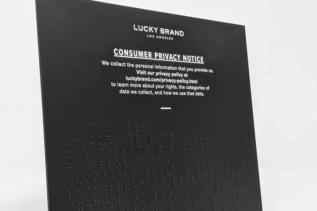 luckyBrandSign example notice sign by lucky brand with braille